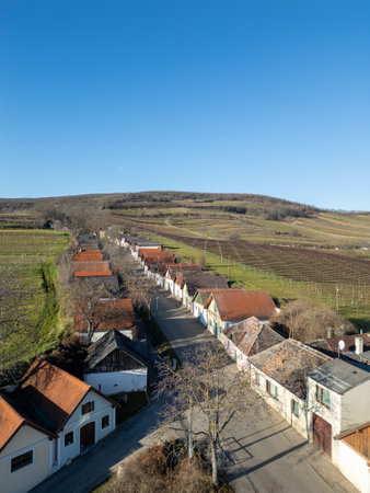 Wine cellar street in Mailberg, in the Weinviertel region in Lower Austriaの写真素材
