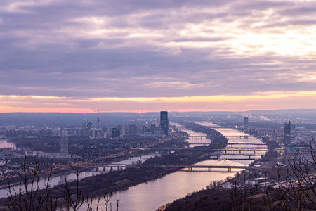 Vienna capital city of Austria in Europe. Panorama view from Kahlenberg during winter.の写真素材