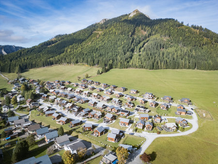 Aerial View of Chalets in Hohentauern, Austriaの写真素材