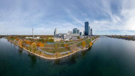 Danube City Skyline with Danube Tower in Autumn, Viennaの写真素材