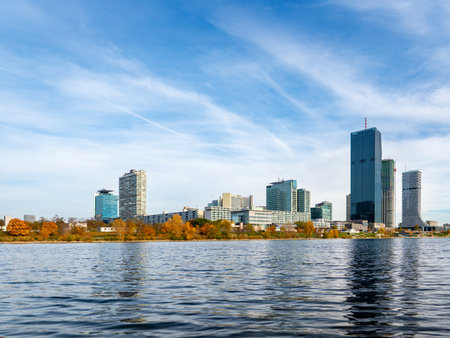 Danube City Skyline in Vienna, Austria during autumnの写真素材
