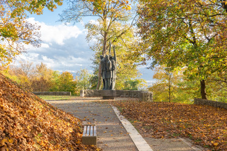 Peasant Rebellion Monument in Ljubljana during Autumnの写真素材
