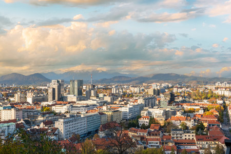 Ljubljana City in Autumn. Scneic panorama view of the capital of Slovenia.の写真素材