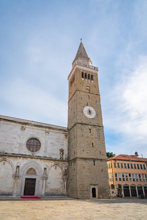 Assumption Cathedral Bell Tower in Koper, Slovenia at Sunny Dayの写真素材