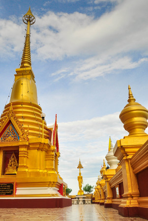 Golden pagoda at Wat Kiriwong, Nakhorn Sawan, Thailandの写真素材