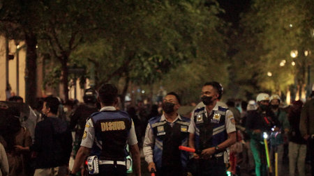 he situation of Malioboro Street in the night with street seller and visitorsのeditorial素材