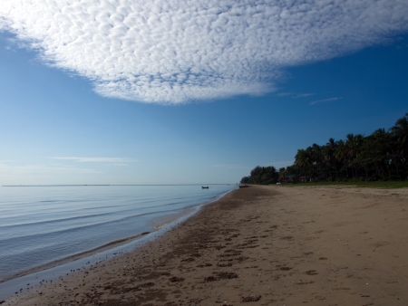 Sky, sea, sand and wood converge in Paknam Tako, Lang Suan district, Chumphon, Thailandの写真素材