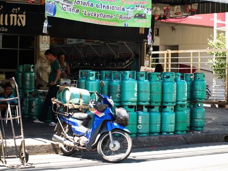 NONTHABURI, THAILAND - CIRCA JUNE 2015  Cooking gas cylinder shop circa June 2015 in Nonthaburi, Thailand.のeditorial素材