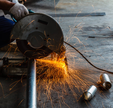 Metal sawing close up machine