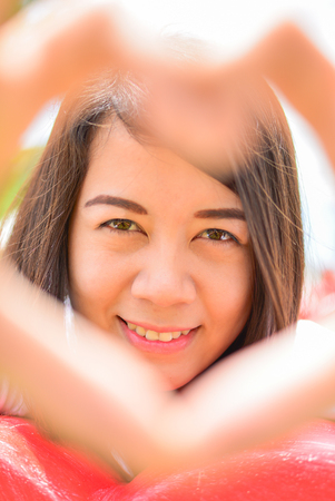 smiling woman in loveの写真素材