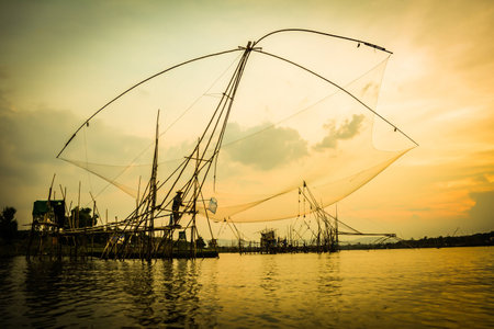 Life asian fisherman at Udontani, Thailand.の写真素材