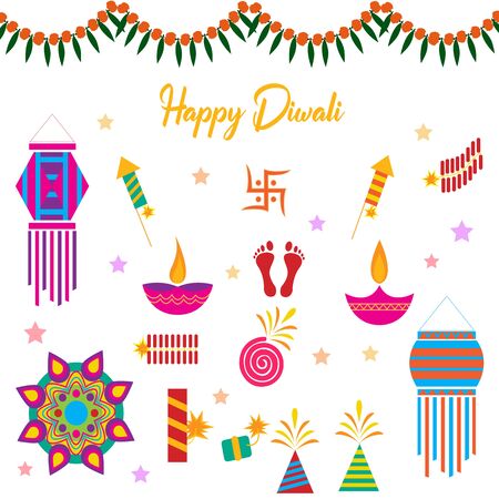 happy diwali vector elements hindu festival greeting card festival of lightsのイラスト素材