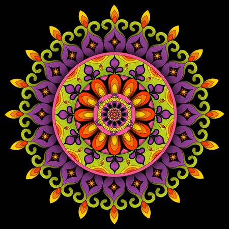Traditional Diwali Rangoli Art, Mandala Design, Floral Graphic shapesのイラスト素材