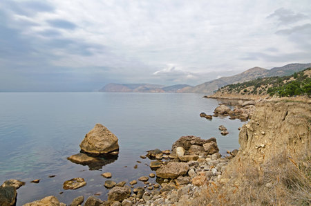 Mountains, hills and rocks on the Black Sea coast of Crimea in winterの写真素材