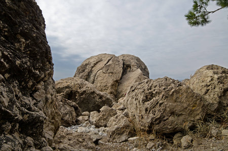 Mountains, hills and rocks on the Black Sea coast of Crimea in winterの写真素材