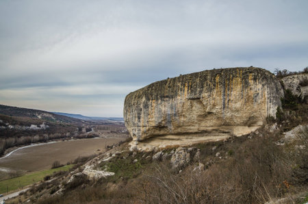 Sheer cliffs and mountains covered with forest in Kachi-Kalion, Crimeaの写真素材