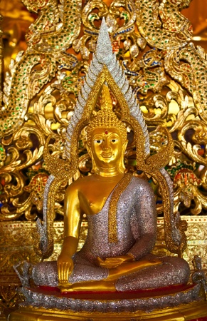 Buddha statue in Pan-Ping temple,Chiangmai,Thailand (Generality in Thailand,any kind of art decorated in temple created with  money donated by people to hire artist. They are public domain or treasure of Buddhism,  no restrict in copy or use)のeditorial素材