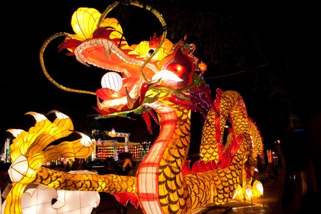 lantern dragon in nighttimeの写真素材