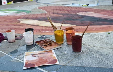 CHIANG MAI, THAILAND - MARCH 23: An atmosphere during some artist painting there 3D artwork on street in  Chiang Mai Fest and Art on the Street 2012,Chiangmai, Thailand on 23 March,2012.のeditorial素材