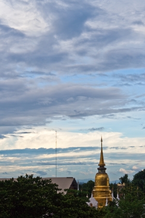 cloud in sky above a thai temple after raining in the eveningの写真素材