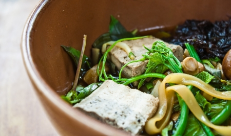 herbal noodle,vegetarian thai noodle soup