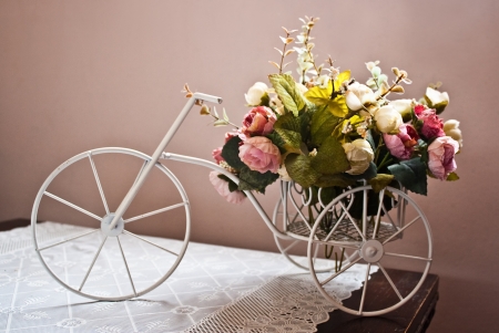 vintage bicycle model with dummy flower for room decorationの写真素材