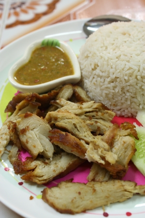 rice with dummy chicken-vegetarian thai foodの写真素材