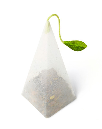 Tea bag isolated on whiteの写真素材