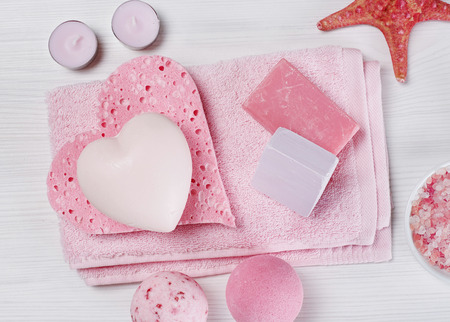 Towels and soap barsの写真素材