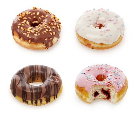 Delicious donuts isolated on whiteの写真素材