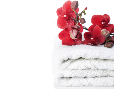 Spa orchid and towelsの写真素材