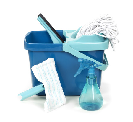 Plastic bucket and cleaning productsの写真素材