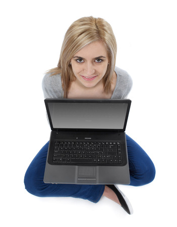 Cheerful girl with laptopの写真素材