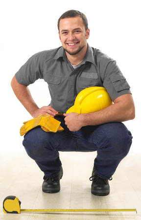 Carpenter with tape measureの写真素材