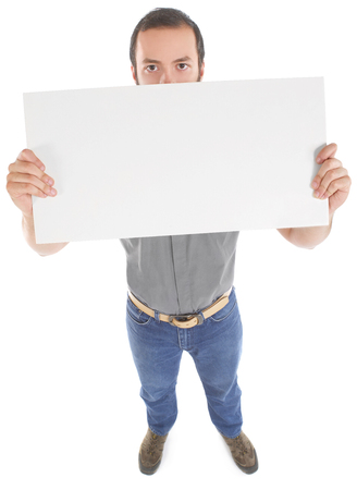 Man holding a blank signの写真素材