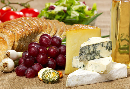 Cheese, grapes and wine