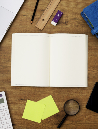 Notebook on a deskの写真素材