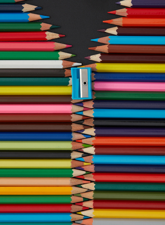 Pencils and sharpener zipperの写真素材