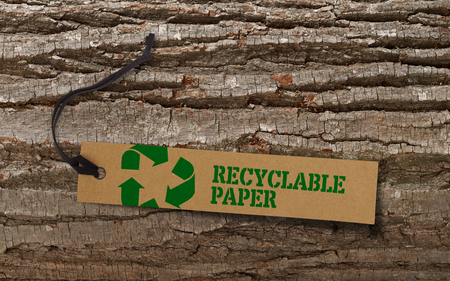 Recycle tag on bark treeの写真素材