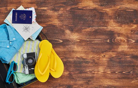 Packing for summer holiday from aboveの写真素材