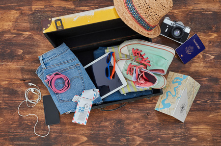 Going to a trip concept from aboveの写真素材