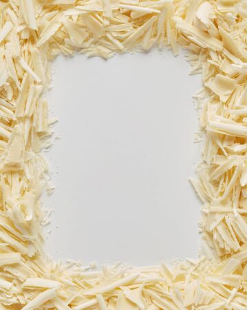 Chopped chocolate frame on grayの写真素材