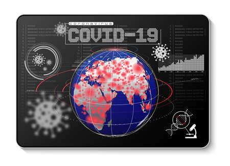 Covid-19 data on digital table, white backgroundの写真素材