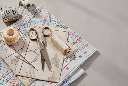 View from above of tailoring accessories
