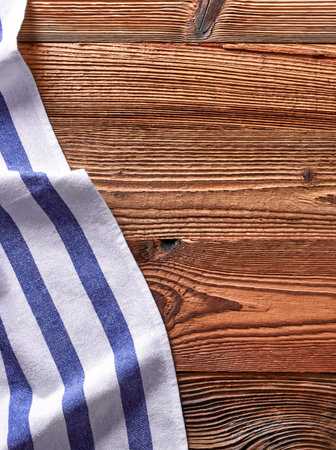 Cooking table with blue kitchen towelの写真素材