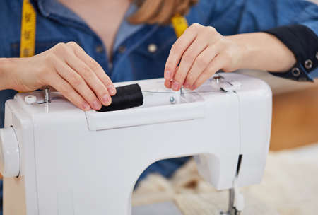 Working on the sewing machine
