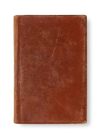 Old leather book cover on white backgroundの写真素材