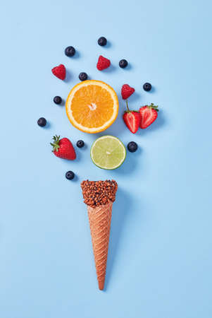 Ice cream cones on blue background
