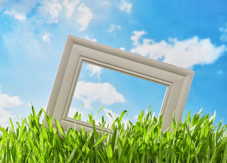 Picture frame in the grassの写真素材