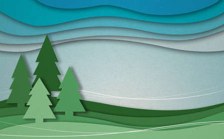 Paper trees postcard concept on blueの写真素材